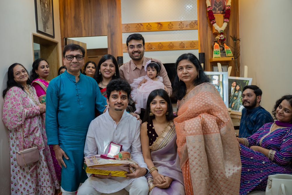 Urvish and Unnati with relatives at their roka